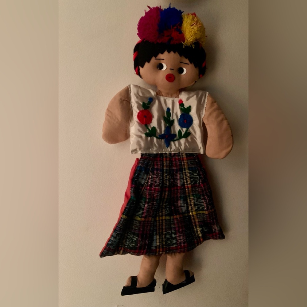 Vintage Handmade Guatemalan hanging “ pajama / letter “ wall folk art doll